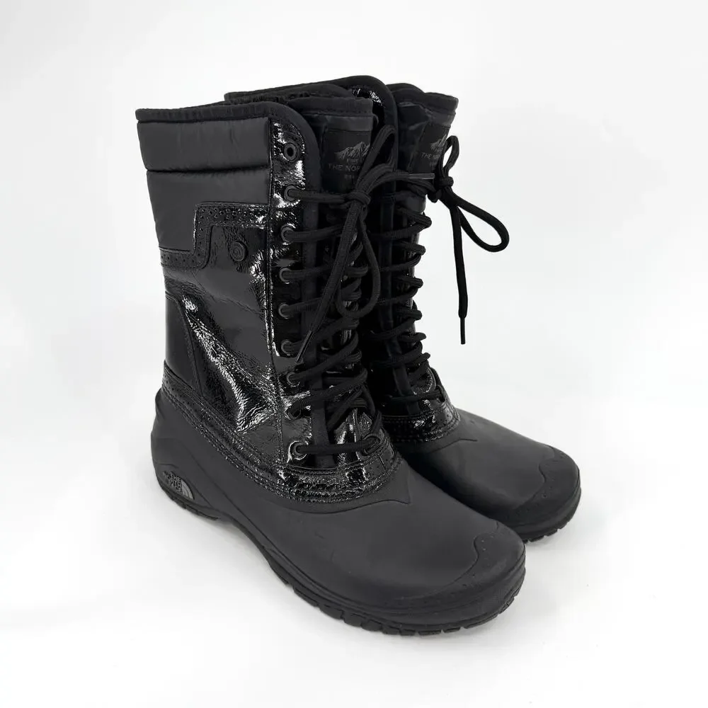 The North Face Black Patent Trim Waterproof Lace Up Snow Boots